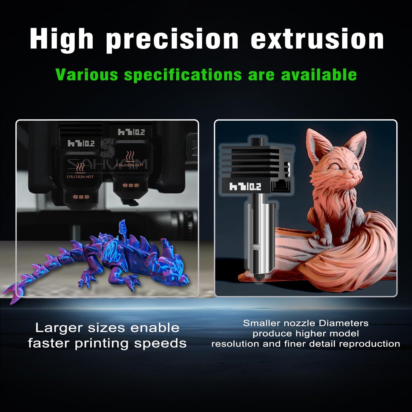 Sahvaim 4Pack 0.2/0.4/0.6/0.8MM H2 Series/P2S Hotend for Bambu Lab H2D/H2S/H2C Combo/P2S 3D Printer, High Temperature Quick Swap Hardened Steel Nozzle Replacement 3D Printer Extruder