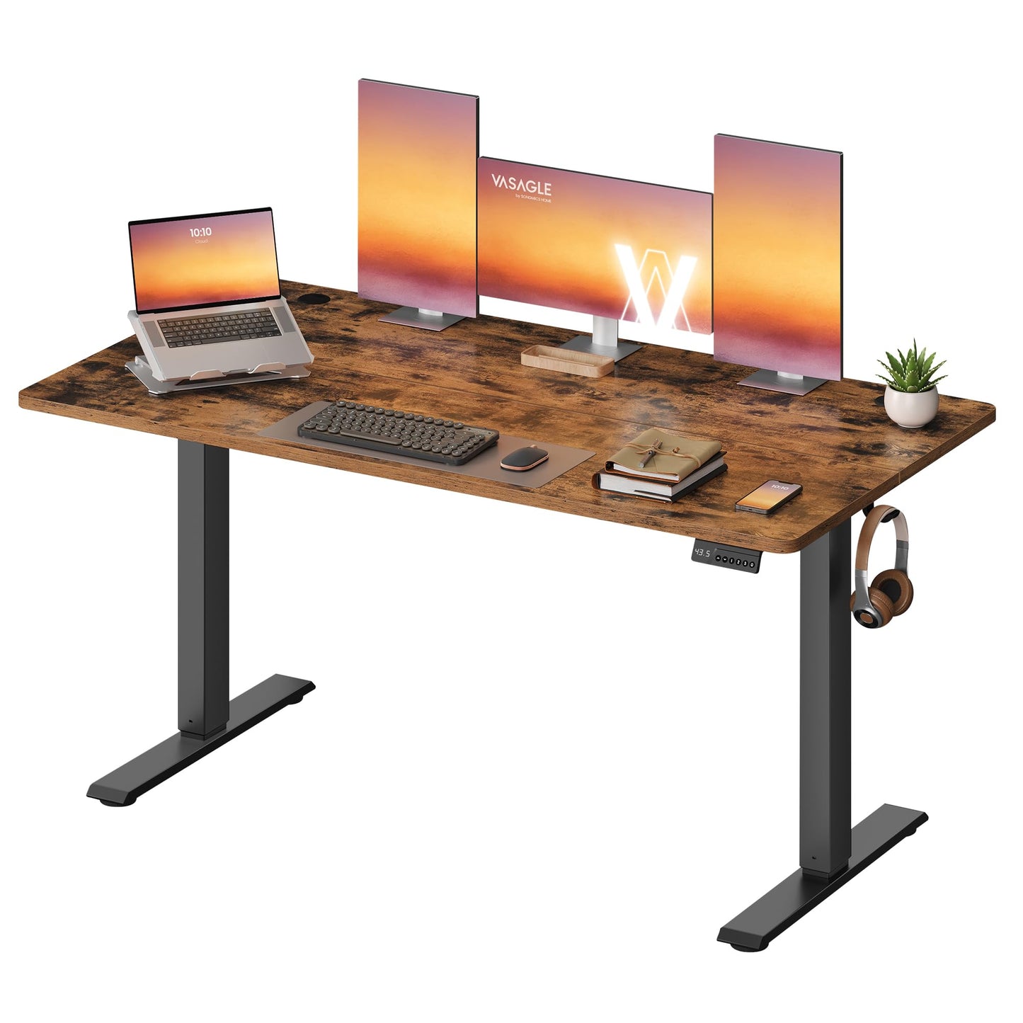 VASAGLE Electric Standing Desk, 55.1 x 27.6 Inches Height Adjustable Desk, Sedentary Reminder, 4 Memory Heights, for Home Office, Rustic Brown ULSD315KD020S
