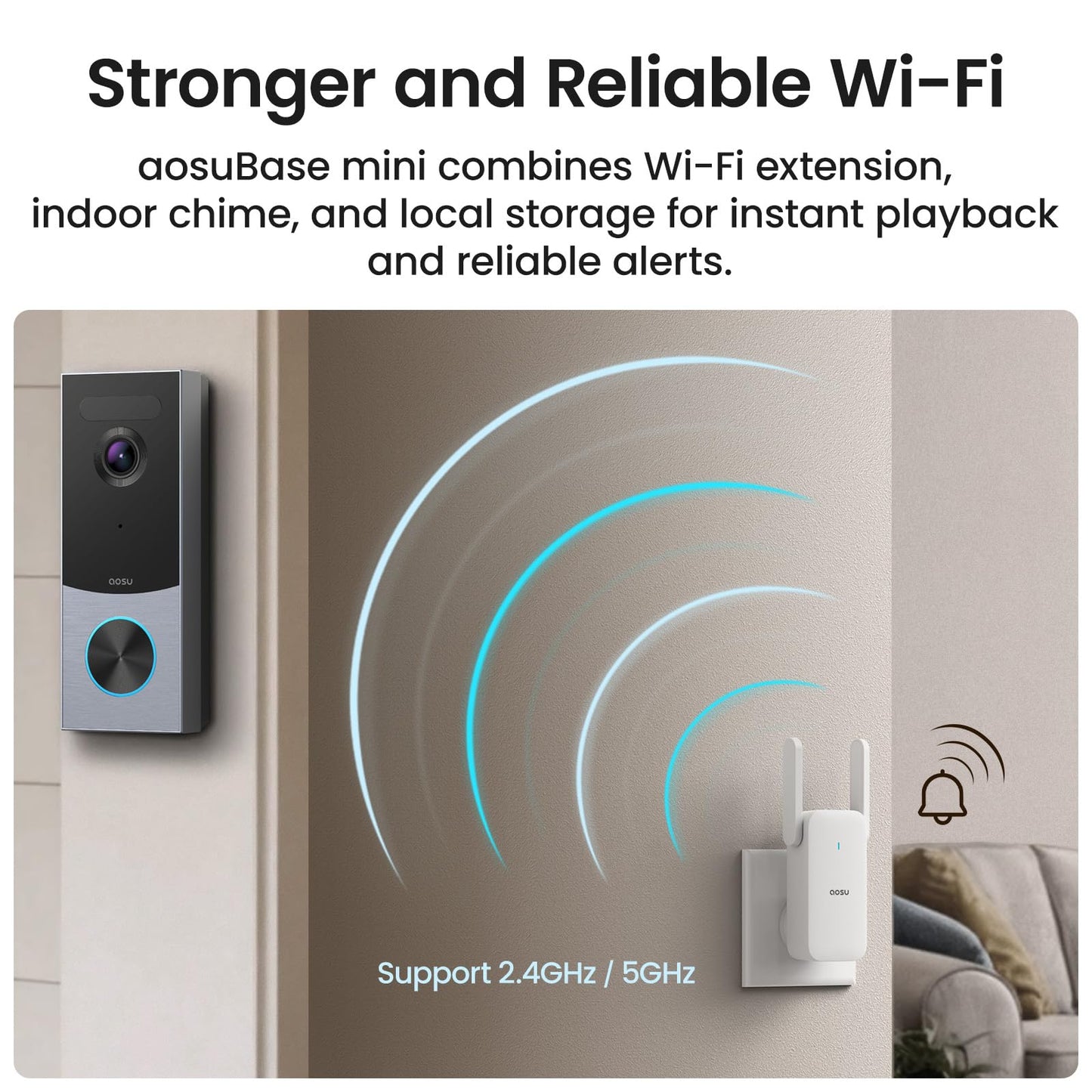 aosu Doorbell Camera Wireless, Local Storage, 5MP Ultra HD, Triple Motion Detection, 2.4/5 GHz WiFi, Built-in 8GB, Rechargeable Battery, Alexa & Google Compatible