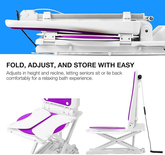 Electric Chair Lift for Senior, Remote Control Floor Lift with Padded Backseat, Bathtub Lift Elderly from Floor, Net Weight 24 LBS, Support Max 308 LBS, Safety and Waterproof Design, Include Charger