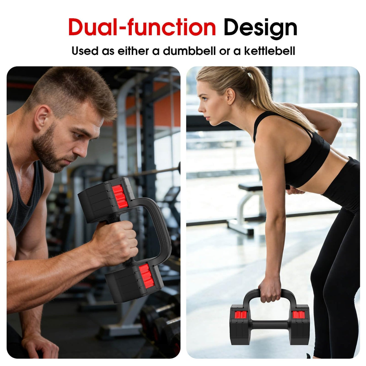 Hamjoiet Adjustable Dumbbell Set, 4 Levels Weights Dumbbell Set with Each 5lb/10.3lb/15.4lb/20.5lb, Adjustable Weights Paired with Kettlebell Handle for Home Gym Strength Training (Black)