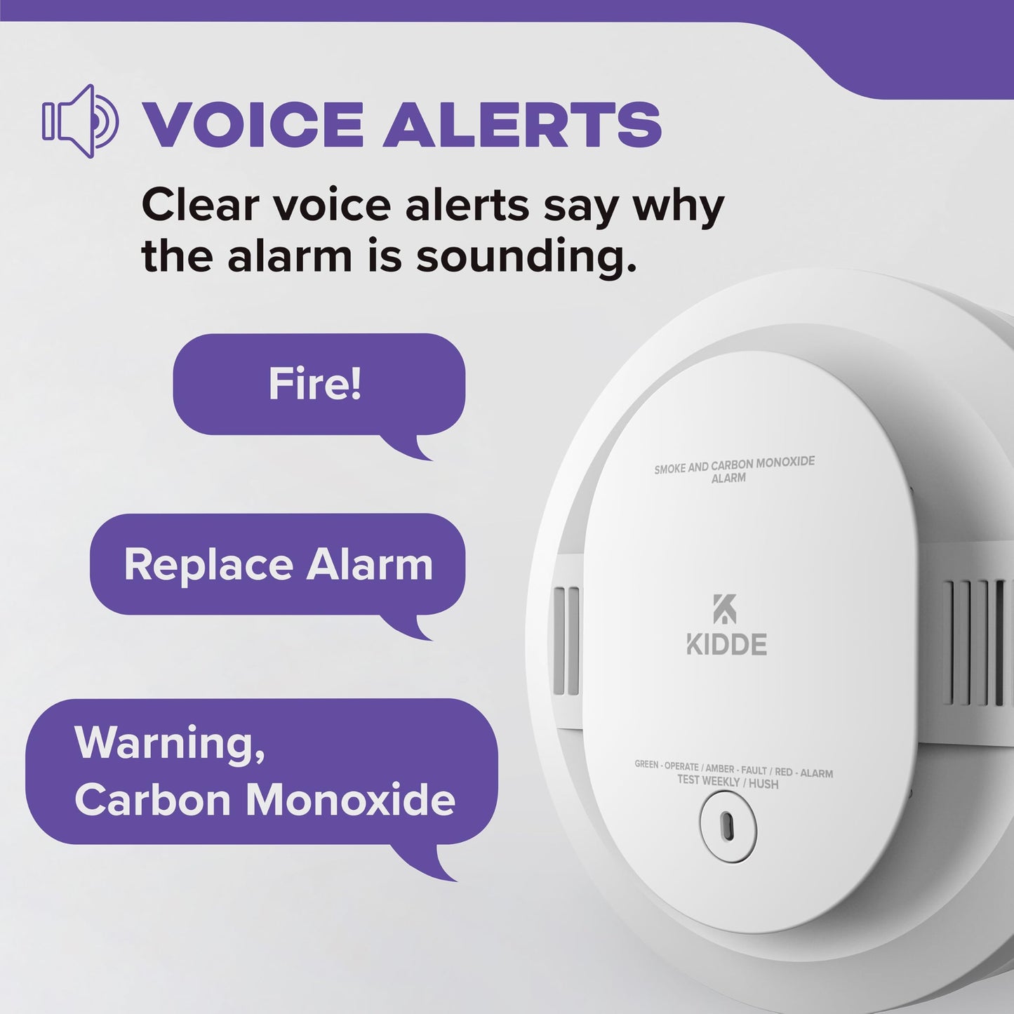 Kidde Smoke & Carbon Monoxide Detector for Home, 10-Year Battery Powered, Voice Alerts, 3-Pack