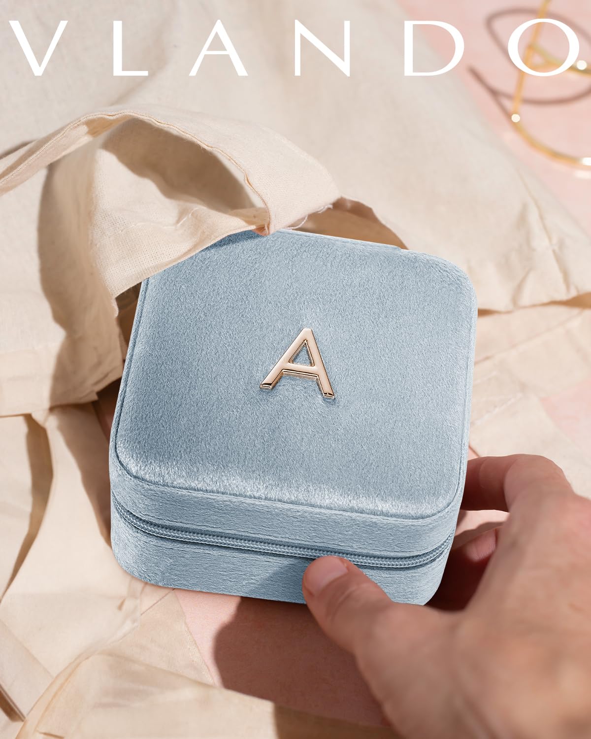 Vlando Wedding Gifts for Women, Jewelry Box, Bridal Shower Gifts, Bridesmaid Gifts for Wedding Day Bride Gifts, Personalized Jewelry Case - Letter D, Blue