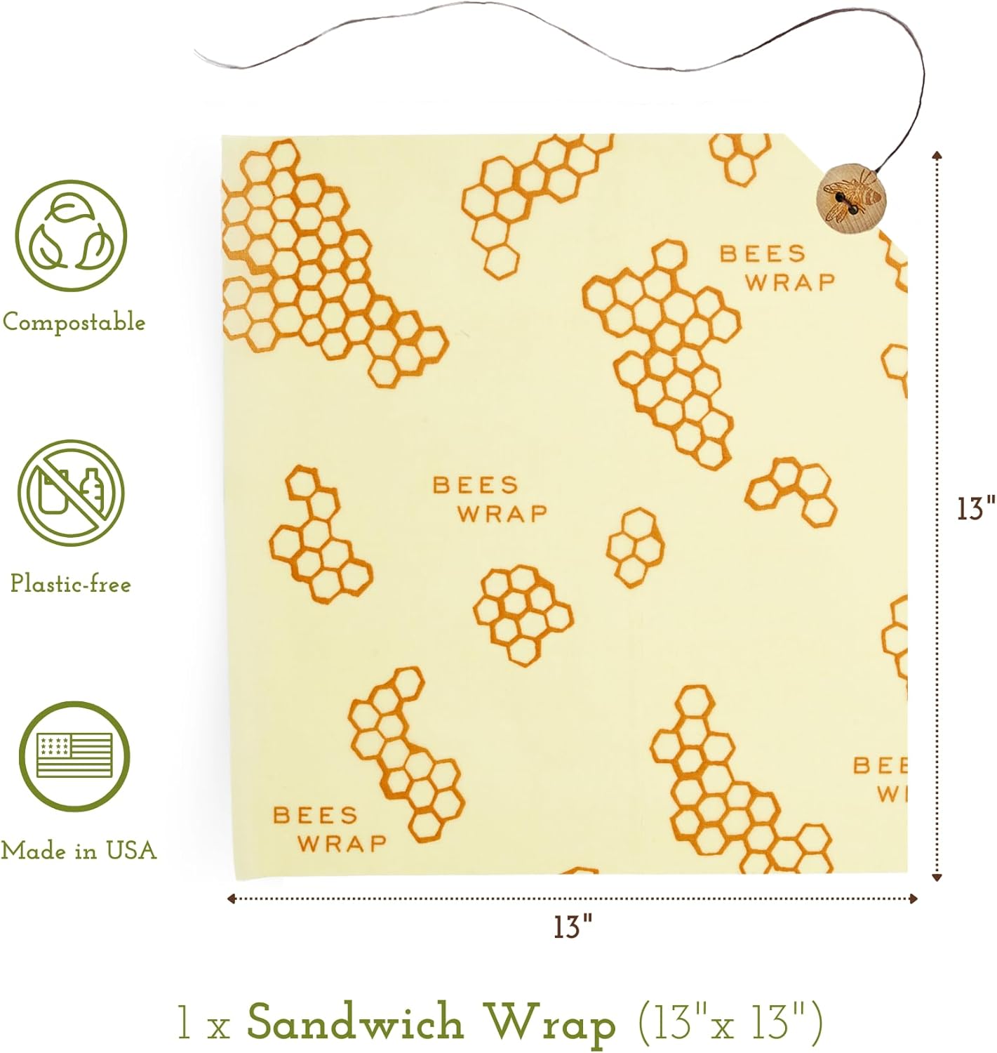 Bee's Wrap Beeswax Wraps for Food - Honeycomb Sandwich Wrap - Made in USA Reusable Bread Bags - Organic & Eco-Friendly Alternative to Aluminum Foil, Sandwich Bags & Plastic Wrap