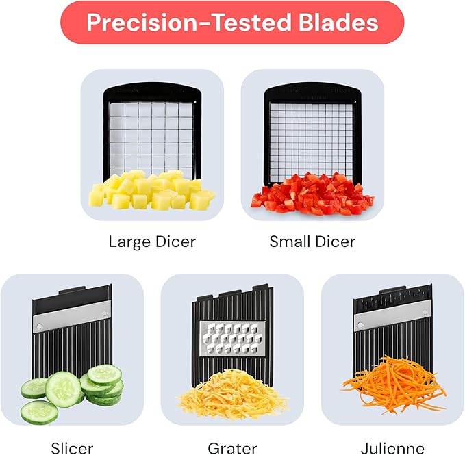 Fullstar Mandoline Slicer for Kitchen - Vegetable Chopper, Onion Potato Food Veggie Fruit Slicer and Cutter with Container, Kitchen Gadgets & Gifts, Home Essentials (6 in 1, Black/White)