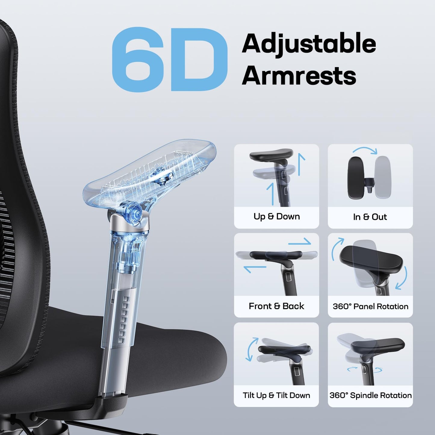 Marsail Ergonomic Office Chair with 6D Armrests, Ergonomic Chair with 3D Adjustable Headrest, Slide Seat, Lumbar Support, and 4-Position Tilt Lock – Big and Tall Office Chair with 330 lbs Capacity
