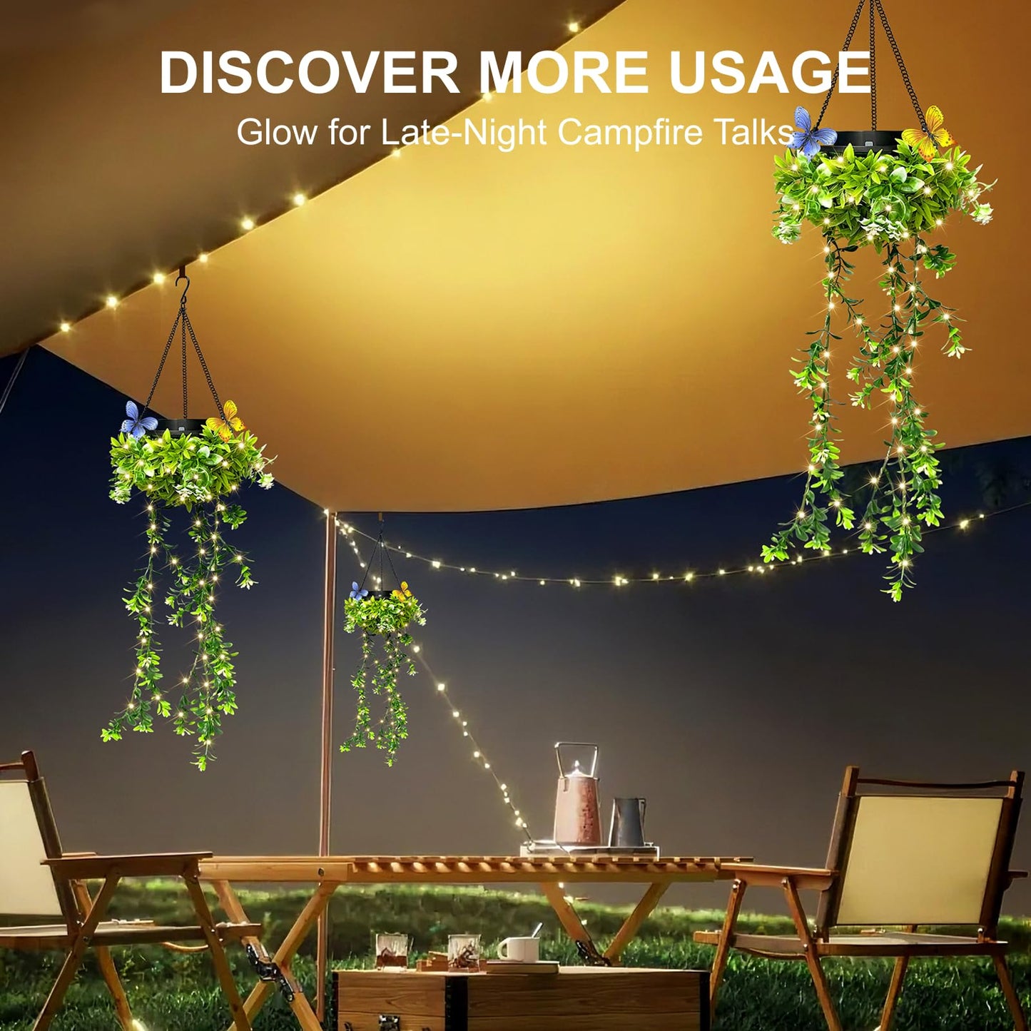 Solar Hanging Garden Lights - 2 Pack | 66 LEDs Butterfly & Flower Decor | IP65 Waterproof Summer Patio Lights for Outdoor Party Camping Poolside, Romantic Wedding | Gifts for Daughter Mom Grandma