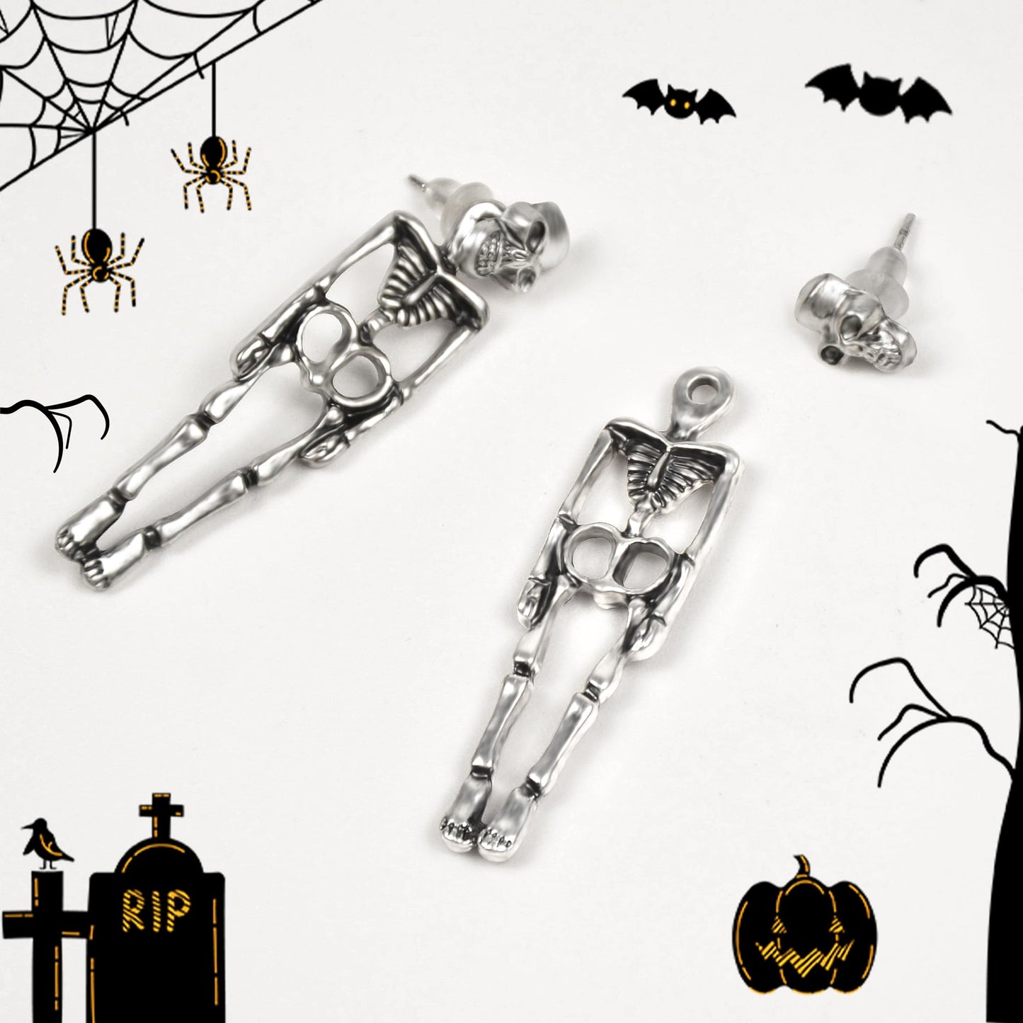 Halloween Earrings for Women, Gothic Skeleton Skull Dangle Earrings for Women, Detachable Gothic Earrings Dangling Jewelry for Women Halloween Theme Costume Accessories