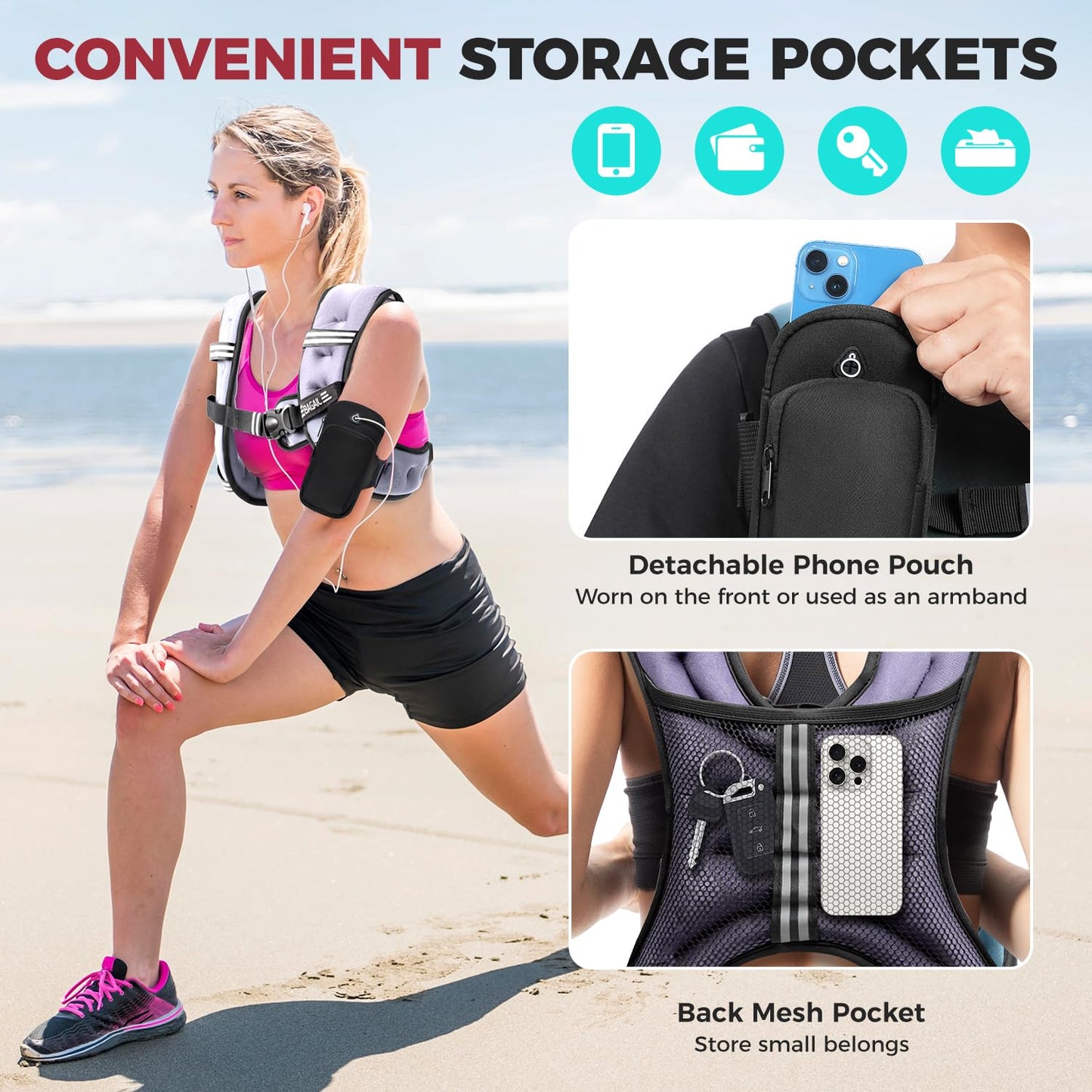BAGAIL Weighted Vest, 5lb/8lb/10lb/12lb/15lb/20lb/25lb/30lb Weight Vest for Walking & Weight Loss, Reflective Rucking Vest with Phone Pouch for Women & Men, Home Gym & Outdoor Training