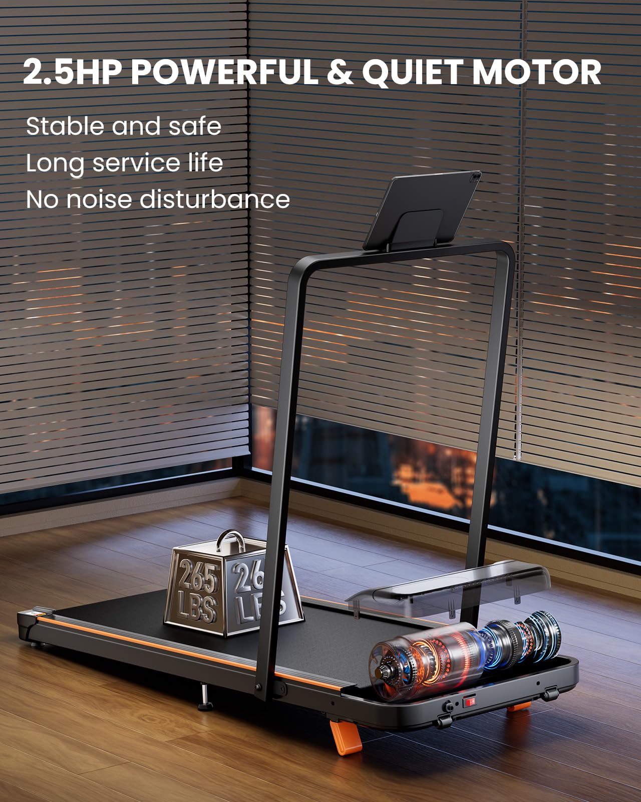 Abonow Portable Walking Pad with Handle Bar for Home & Office, 2 in 1 Under Desk Treadmill with 8% Incline, 2.5HP Small Foldable Compact Treadmills Walking Machine, LED Display, 265 LBS - Black