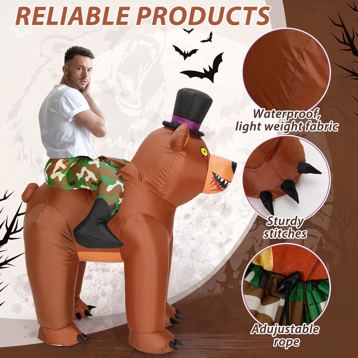 VioraWhite Adult Inflatable Costume Ride on Halloween Blow up Costume for Men Women Thanksgiving Christmas Carnival Cosplay(Bear)