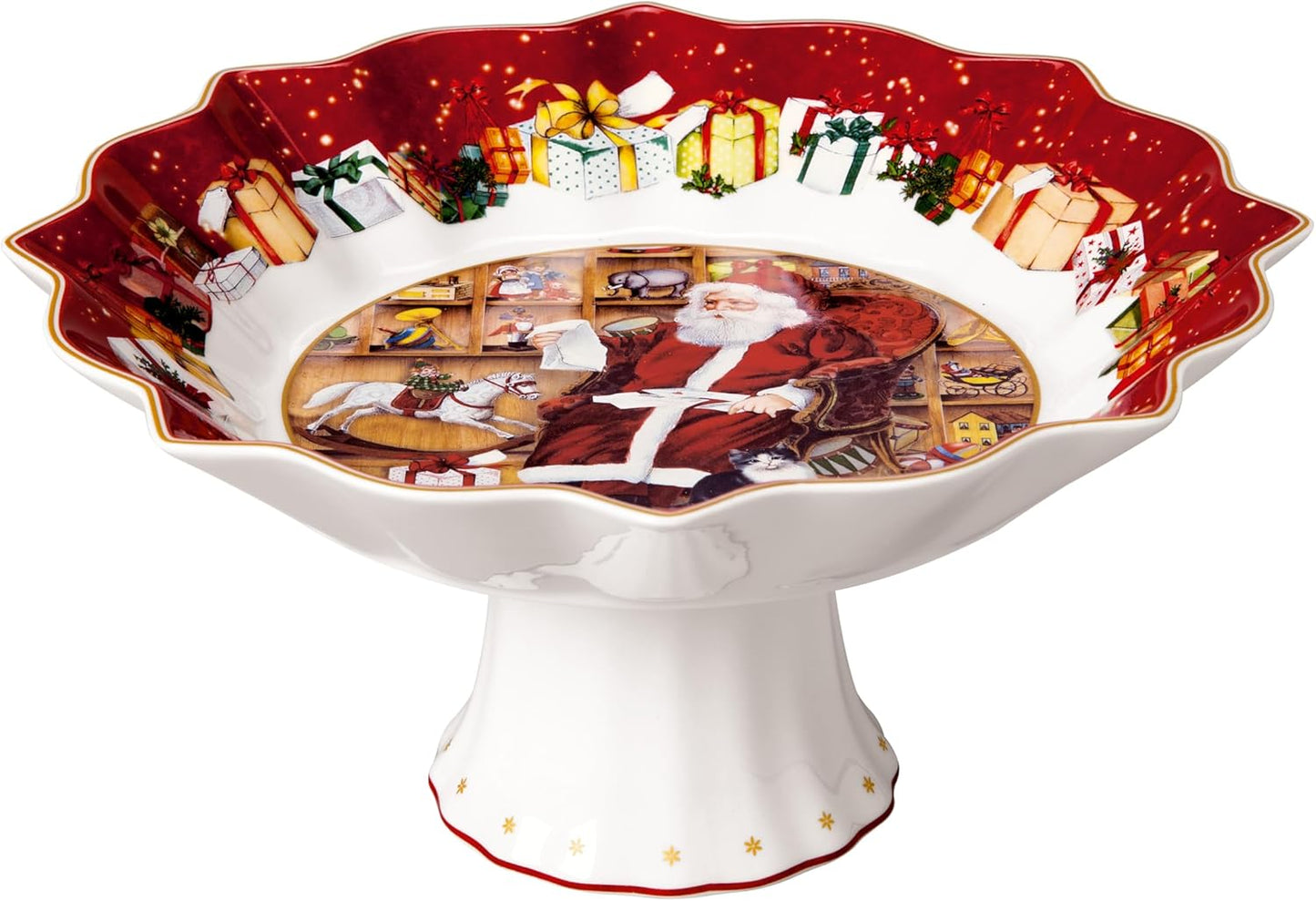 Villeroy & Boch Toy's Fantasy Christmas Collection Footed Pastry Plate, Premium Porcelain, 9.5x4.75 in, Colorful