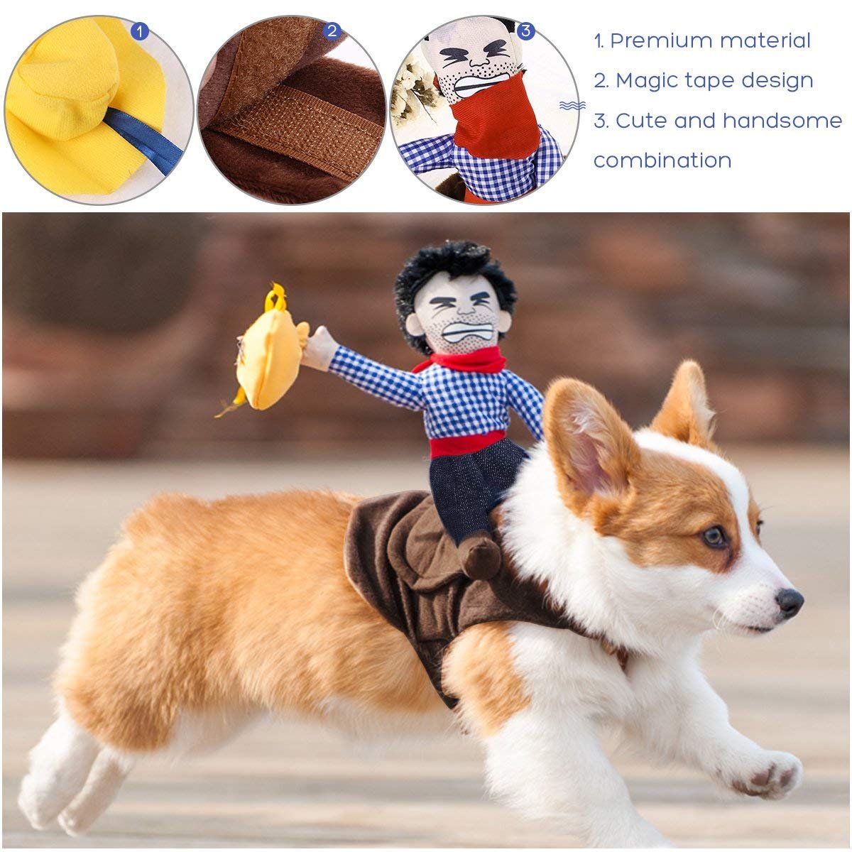ISMARTEN Cowboy Rider Dog Costume for Dogs Outfit Knight Style with Hat Pet Costume for Halloween Day (Small)
