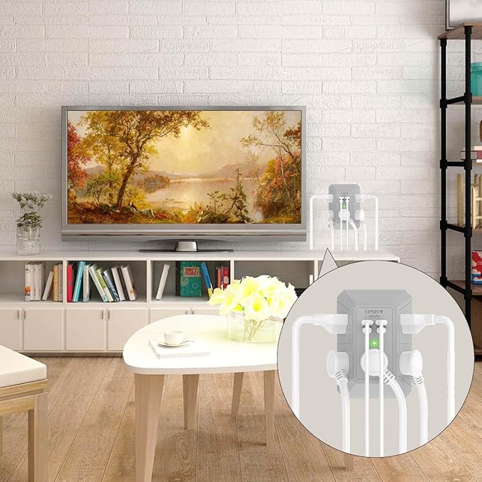 USB Wall Charger, Surge Protector, QINLIANF 5 Outlet Extender with 4 USB Charging Ports (4.8A Total) 3-Sided 1680J Power Strip Multi Plug Outlets Wall Adapter Spaced for Home Travel Office(2U2C),Grey