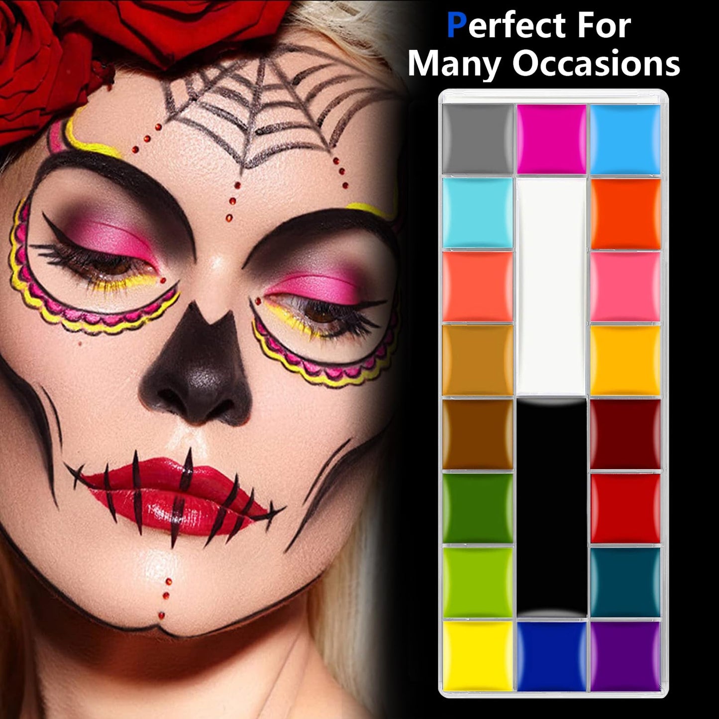 Face Paint,20 Colors Face Paint - Face Painting Kit,Oily Based Face Painting Kit For Kids Party With 10 Brushes 5 Sticker Stencils And Paint Tray, Body Paint For Kids And Adults Halloween Makeup