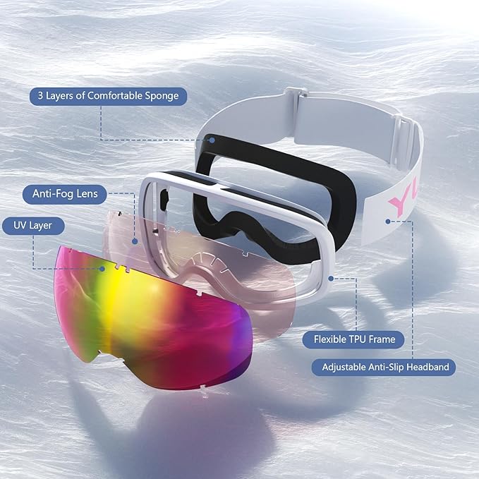 Ski Goggles for Men Women, OTG Snow Goggles, UV Protection Snowboard Goggles for Adult & Youth, Snowmobile, Sledding