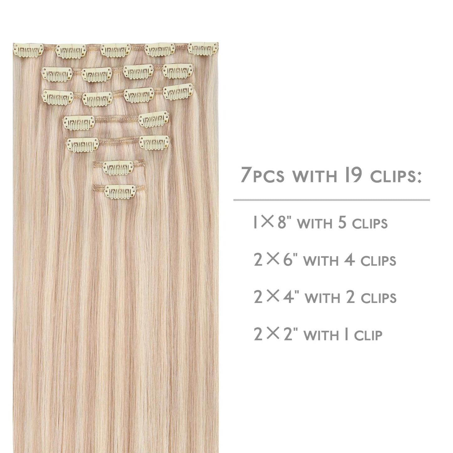 WENNALIFE Clip in Hair Extensions Real Human Hair, 20 Inch 120g 7pcs Balayage Light Wheat Platinum Blonde Remy Hair Straight Nat