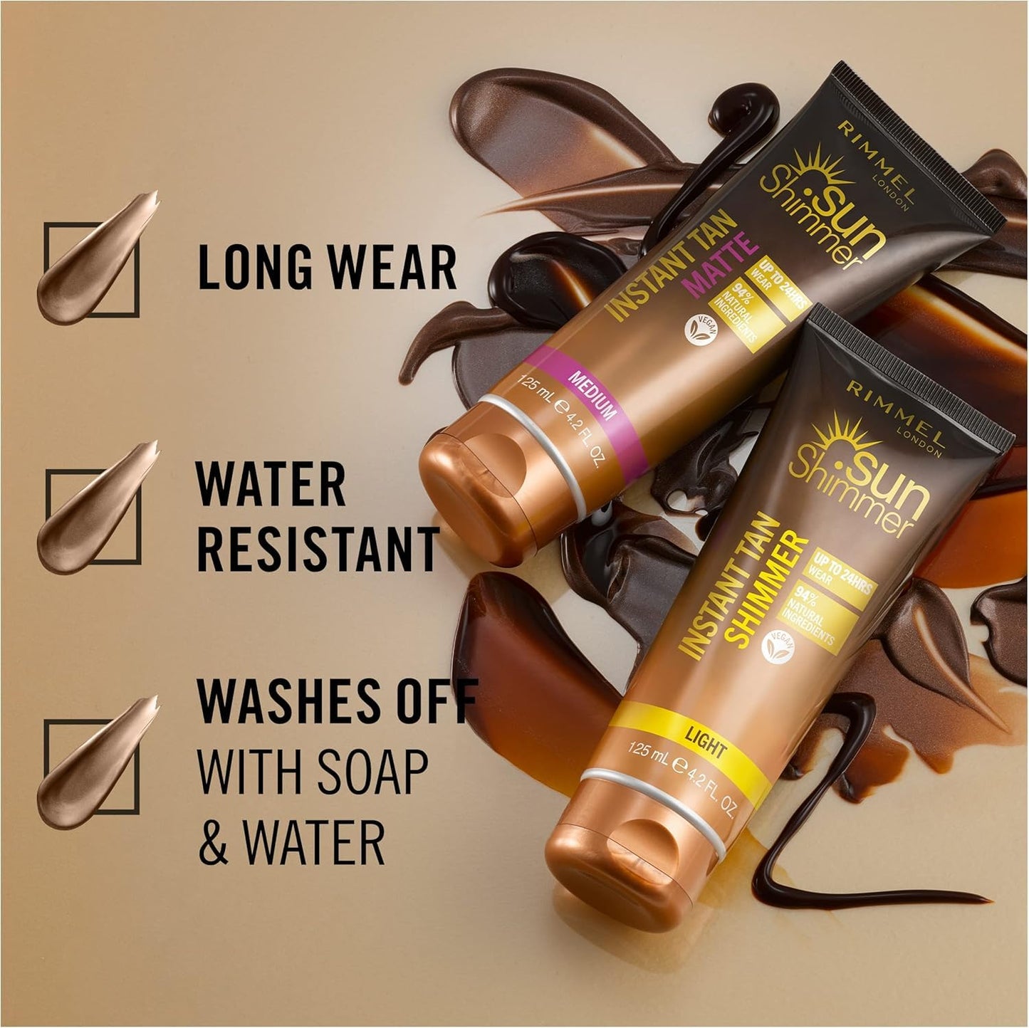 Rimmel Sunshimmer Water Resistant Instant Tan Wash Off Matte - Light, Packaging may vary