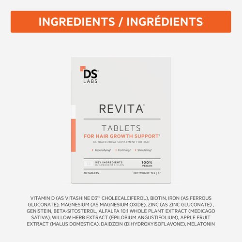 DS Labs Revita Hair Density Support Tablets - Daily Hair Wellness Supplement with Biotin, Zinc, Iron, Vitamin D, Magnesium & Melatonin, for Men & Women, 60 Tablets
