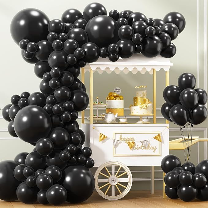 APLANET 150pcs Black Balloons Different Sizes 18 12 10 5 Inch, Latex Balloons for Black Themed Birthday Wedding Baby Showe...