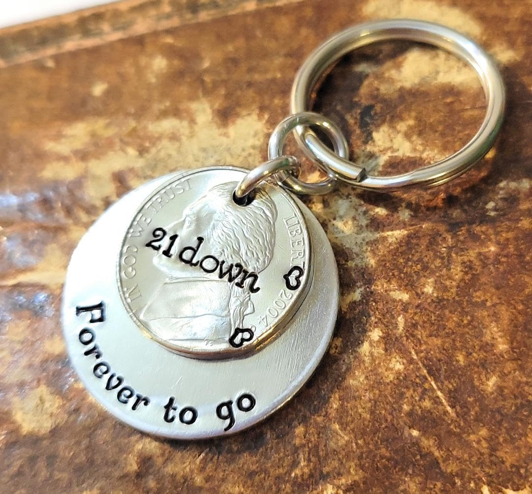 21st Anniversary, Traditional 2004 Nickel, 21 Down and Forever To Go Key Chain, Wedding Anniversary