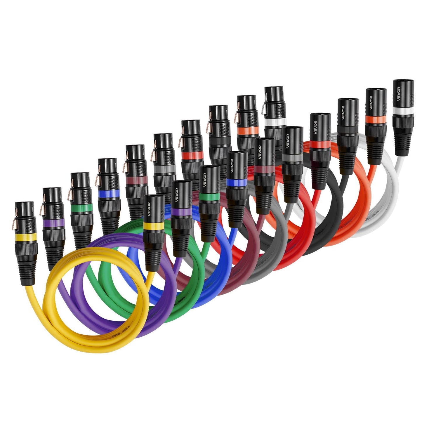 Vevor Xlr Cable 6.5 Ft, 10 Pack, Shielded Balanced Dmx Male To Female Microphone Cables, Gold-Plated 3-Pin Xlr Mic Speaker Cord