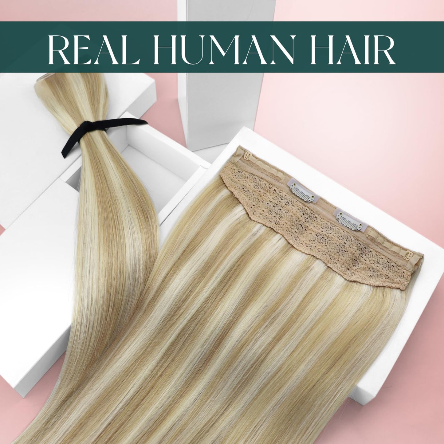 Easyouth Wire Hair Extensions Blonde Highlight Invisible Wire Hair Extensions Human Hair Honey Blonde Highlight Fish Line Hair E