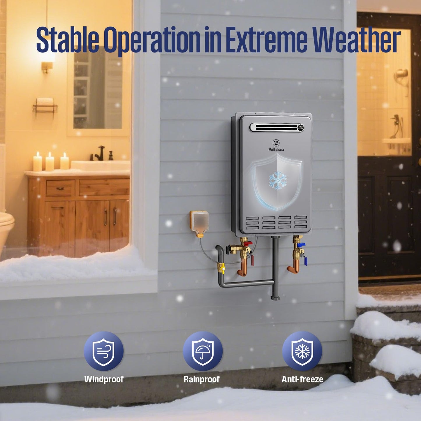 Westinghouse Smart Outdoor Propane Tankless Water Heater, 5.1 GPM 120,000 BTU Whole Home Instant Hot Water Heater, ±1°F Temp Stability, Non-Condensing for 2-4 Fixtures