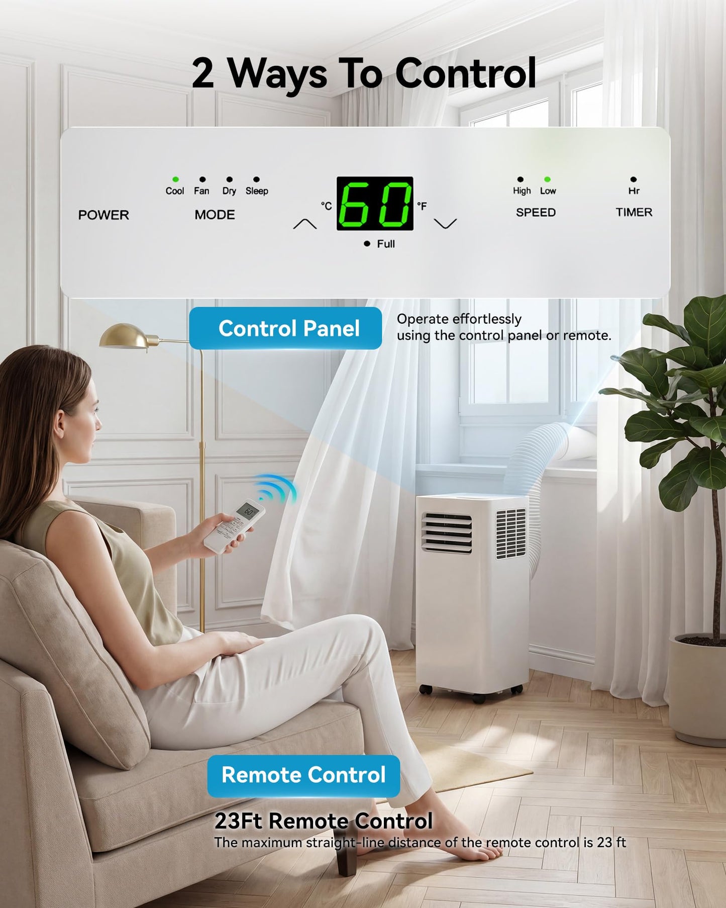 Feelfunn 8000 BTU Portable Air Conditioner, 3-in-1 Cools 350 Sq.Ft, Quiet AC with Fan & Dehumidifier, LED Display, Remote, 24H Timer, Window Kit, for Bedroom/Office/Dorms