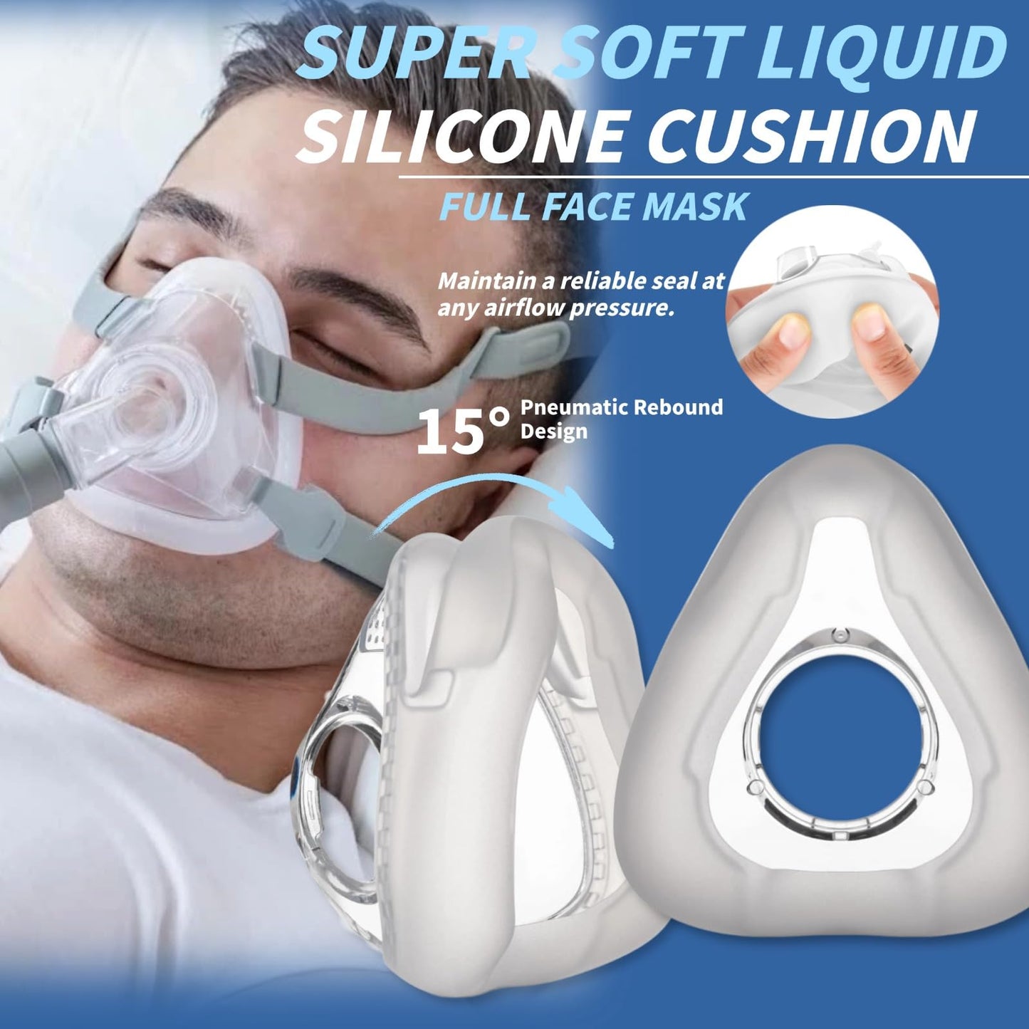 CPAP Mask, Universal Full Face CPAP Masks Replacement Set, Soft Silicone CPAP Full Cover Assembly Kit, Comfort Series Nasal CPAP MASK with Headgear, Elbow and Cushion, L Size