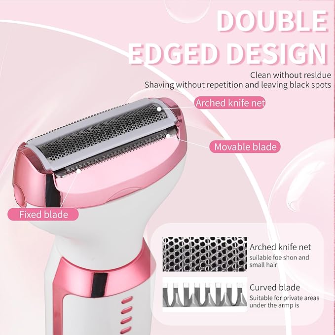 Electric Razor for Women Men with LED Display,4 in 1 Ladies Wet & Dry Body Razors and Facial Hair Remover, Rechargeable Painless Hair Removal Kit for Nose Face Body Leg Bikini Arm Hair