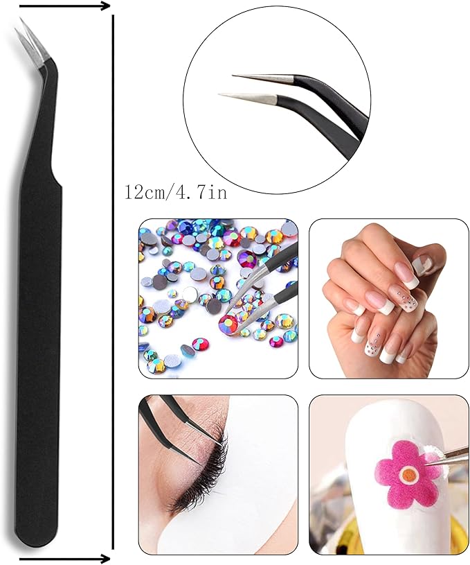 Kaychan Rhinestone Picker Tool 2 Acrylic Handle Rhinestones Applicator Dual-Ended DIY Nail Art Tool with 4 Extra Wax Tips and 1 Tweezer