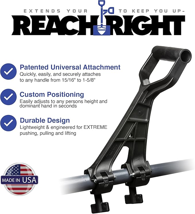 Universal Handle Attachment for Snow Shovel, Weedeater, String Trimmer, Rake & More | Versatile Ergonomic Back Saving Attachment for All Gardening Tools | Made in The USA (2 Pack)