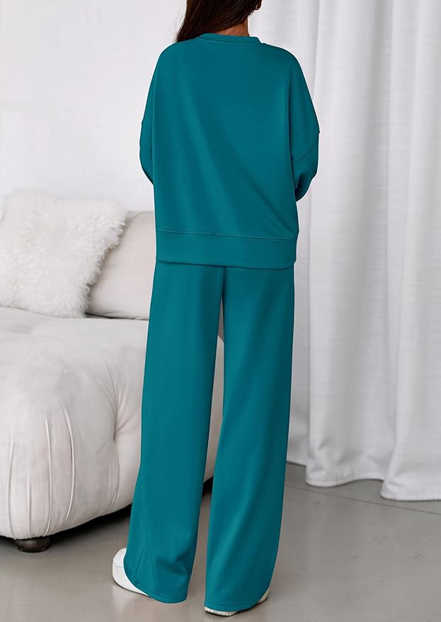 PRETTYGARDEN 2 Piece Sets For Women Fall Trendy Long Sleeve Sweatshirt Wide Leg Pants Loungewear Set Matching Sweatsuit