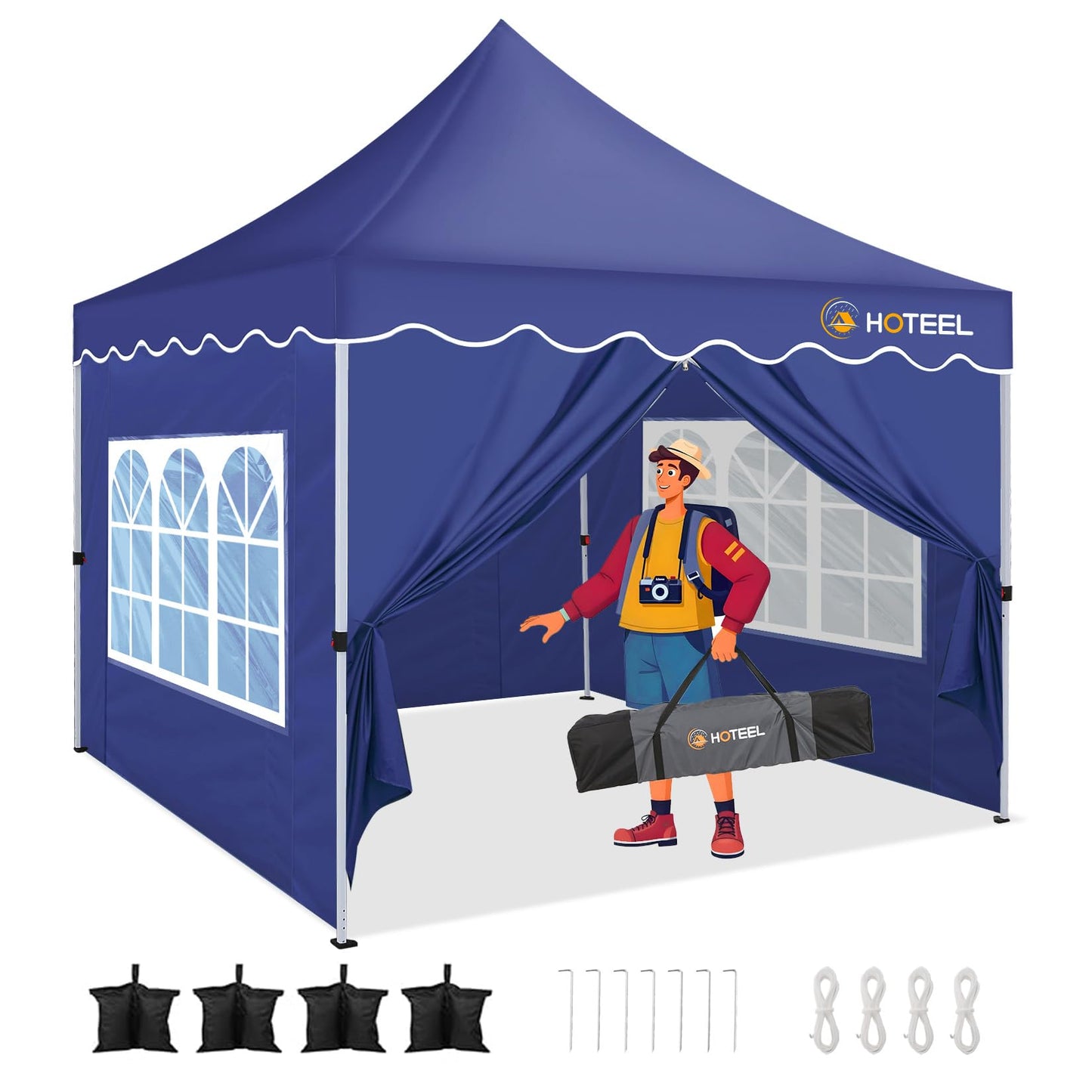 HOTEEL 10×10 Pop Up Canopy with 4 Sidewalls, UV 50+ and Waterproof Canopy Tent 10×10, Thickened Frame, Large Space Easy Pop Up Canopy, Outdoor Canopy for Weddings, Beaches, Parties, Patio (Dark Blue)