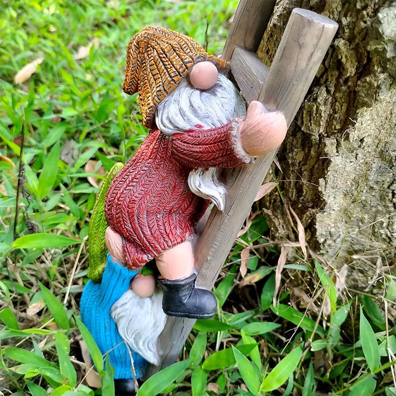 JARPSIRY Garden Gnome Statue, Funny Climbing Ladder Gnomes Figurine Resin Sculpture Outdoor Decor for Patio Yard Lawn Porch Ornaments Gift