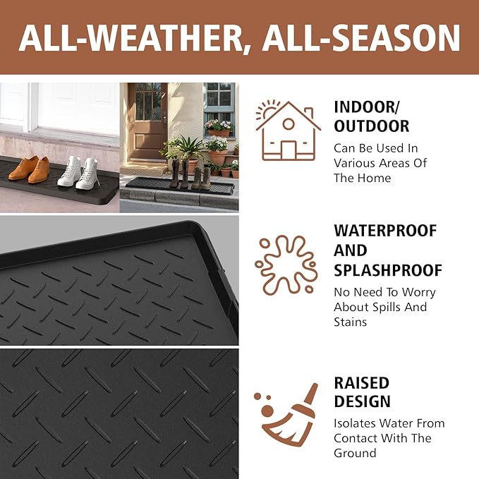Extra Large Heavy Duty Boot Natural Rubber Shoe Mat for Entryway with Shoes Brush Large Boot Mat Multi-Purpose for Indoor or Outdoor, 16.1x 47.6 Inches 1