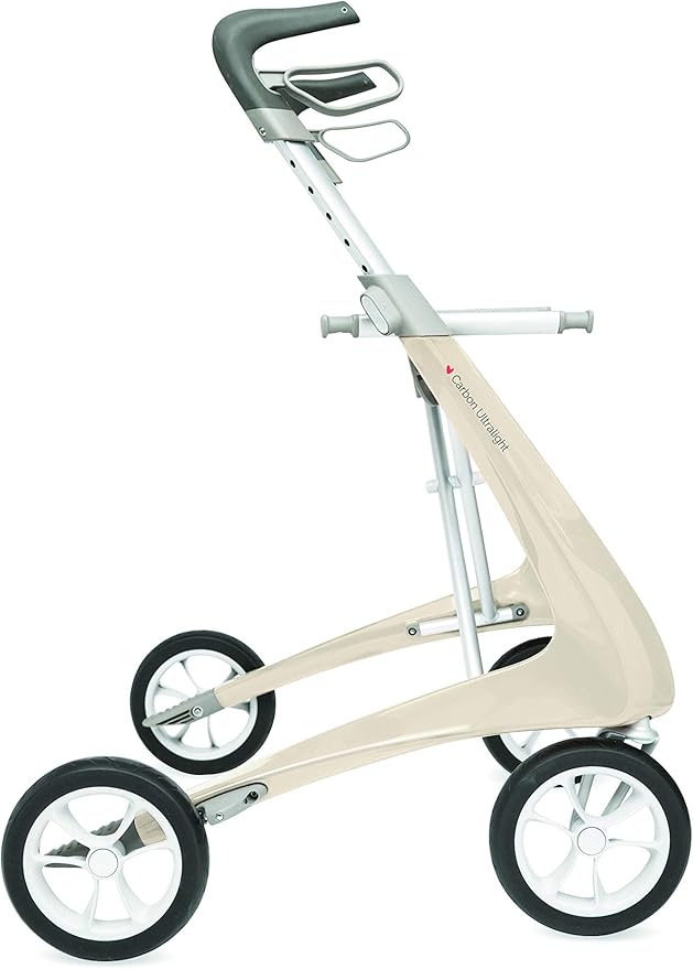 byACRE Carbon Ultralight Rollator Walker with Organizer Bag, Wide Track, Oyster White