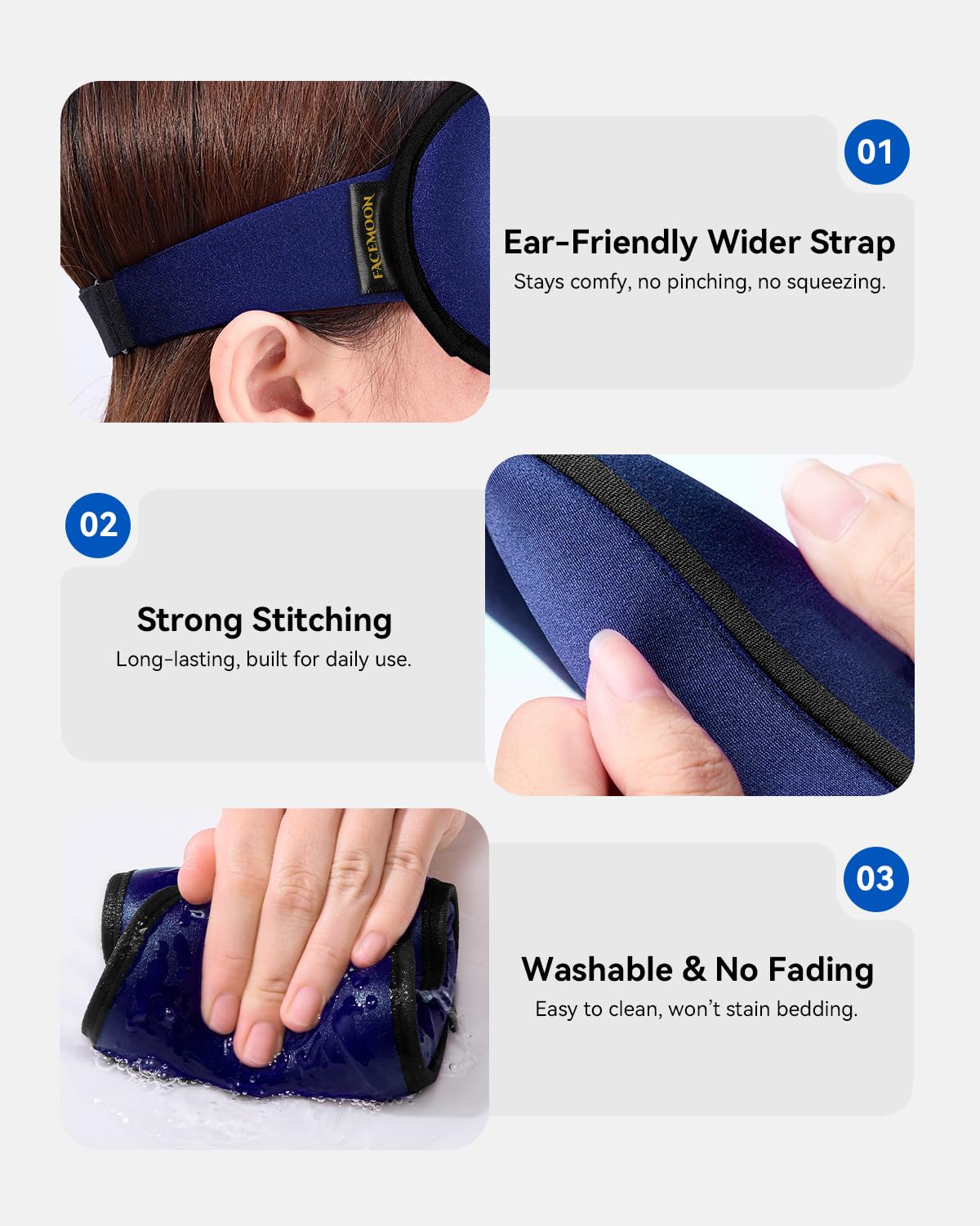 3D Contoured Weighted Eye Mask for Sleeping – Blackout, Lash-Friendly Sleep Mask for Relaxation, Spring Break, Beach Vacation, Summer Hiking Essentials, Washable Memory Foam, Navy Blue