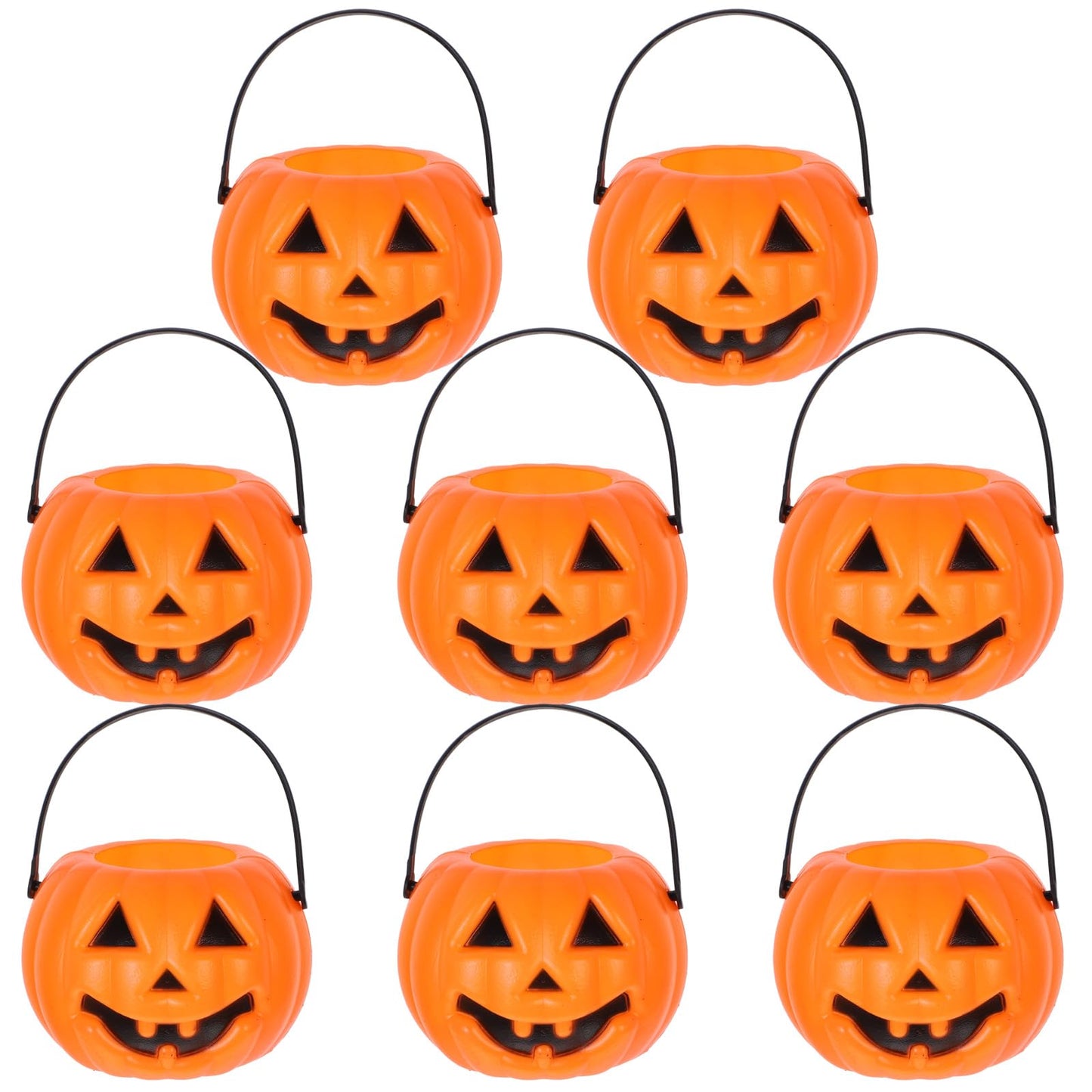 Kisangel 8pcs Pumpkin Bucket Plastic Buckets with Handles Candy Buckets for Kids Trick or Treat(3.14X2.36X1.77inch)