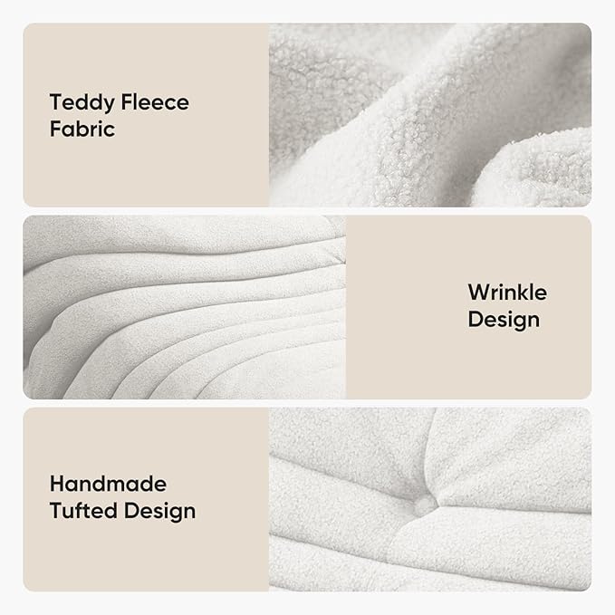 Bean Bag Chair for Adults, Fireside Togo Chair, BeanBag Chairs for Teens with High-Resilience Memory Foam, Non-Slip Base Compressed Floor Lounge Sofa for Living Room, Bedroom, White