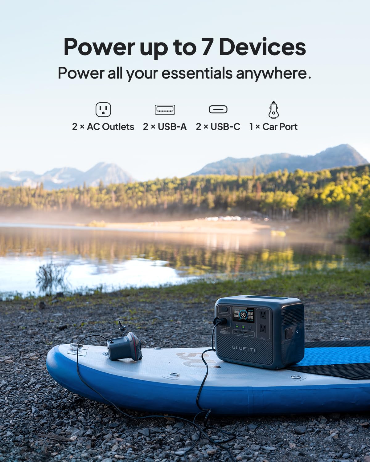 Bluetti Ac70 Solar Generator With 100W Solar Panel (Ships Separately), 768Wh Portable Power Station With 2 1000W (Power Lifting