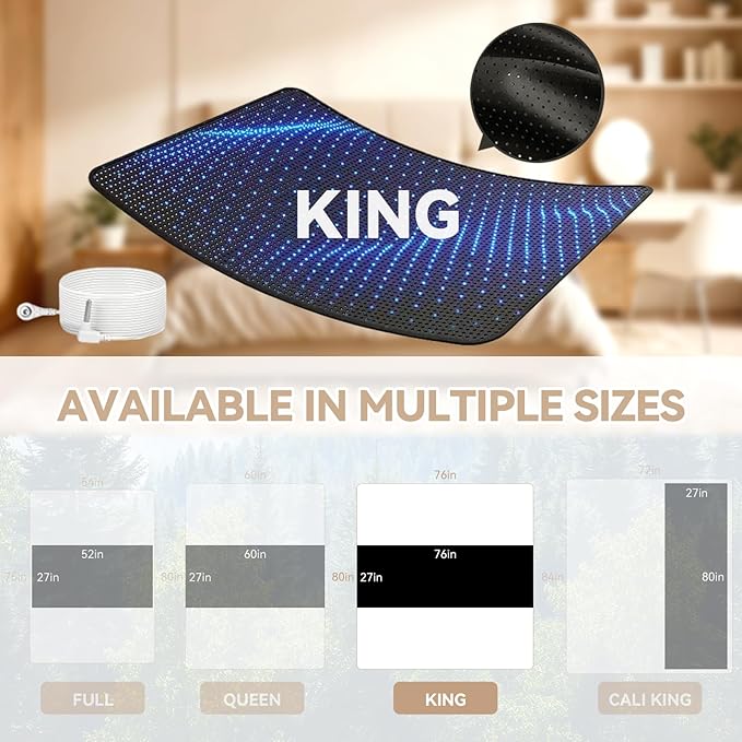 earthzhenxin Grounding Sheets, Grounding Mat for Bed, Improve Sleep Quality, Relieve Stress, Anti-Static Mat Suitable on Bed (Black, King - 76" x 27")