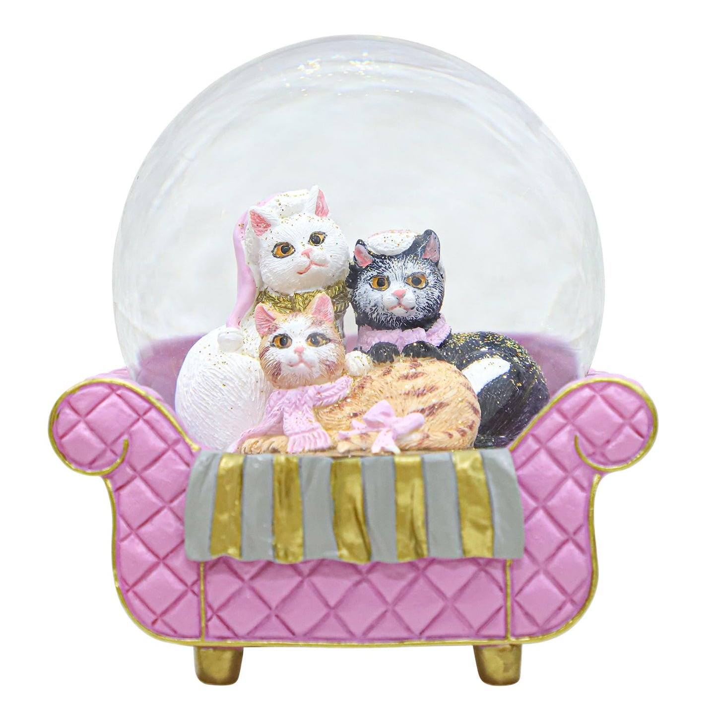 Cat Snow Globes for Girls - 100MM Pink Glitter Glass Snowglobe for Kids, Christmas Snow Globe, Snow Globes Home Office Table Decor Birthday Gift (Pink)