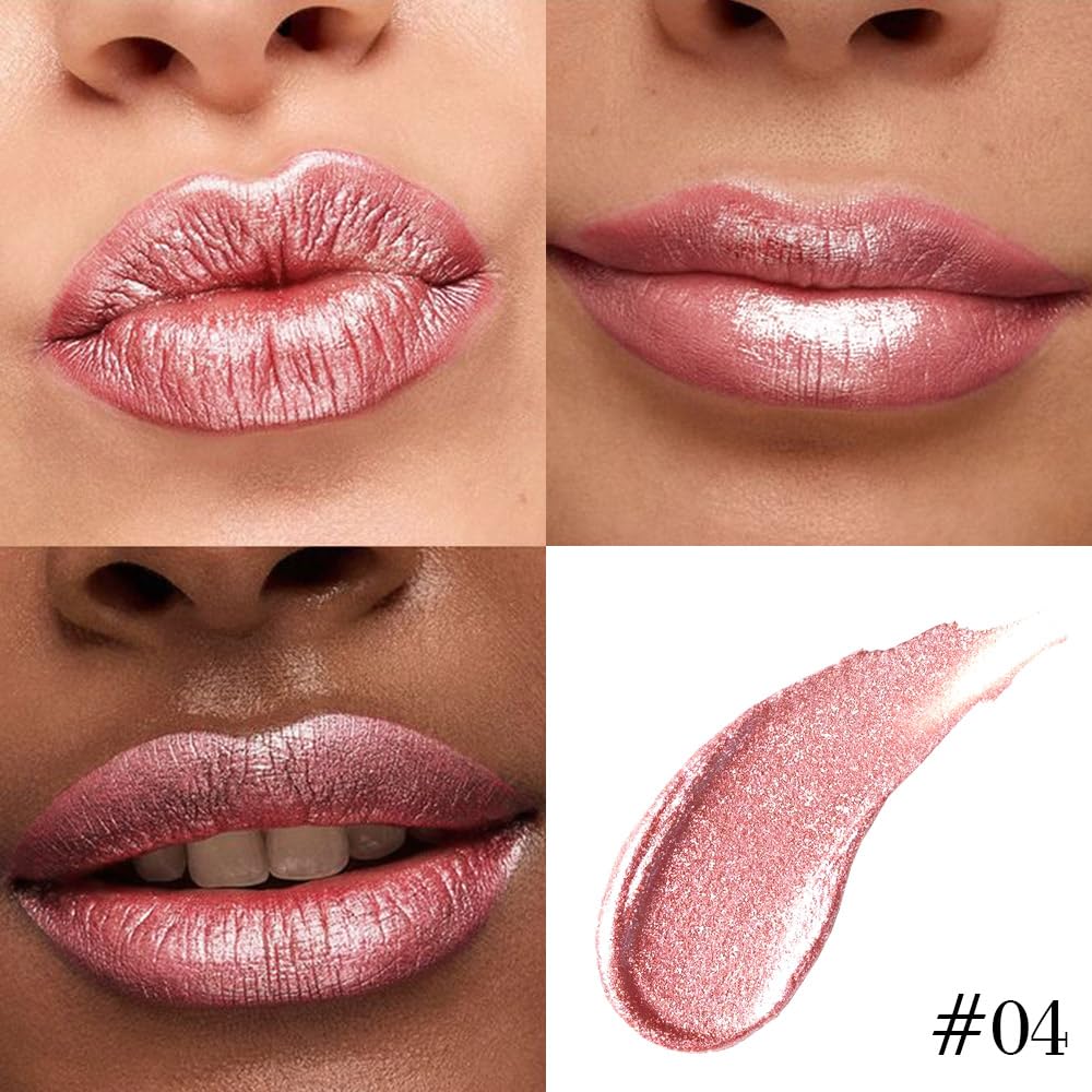 Kaely 2in1 Rose Gold Metallic Lipstick and Lip Liner, Shimmer Glitter Lip Gloss Long Lasting Waterproof 24 Hours, Pearlescent Sp