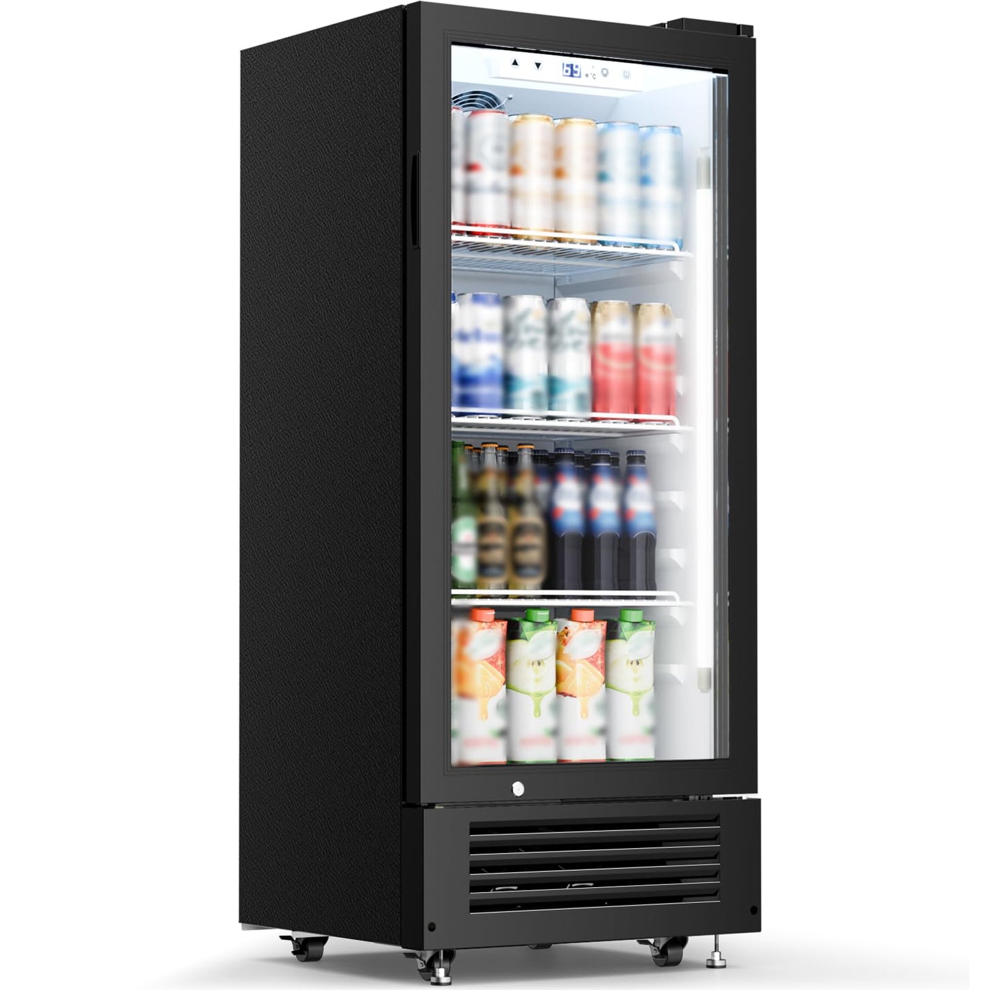 Kismile 6 Cu.Ft Commercial Refrigerator, Beverage Cooler with Wheels, Lock & Key, Adjustable Shelves, Double-Tempered Glass Door Drink Fridge for Bar, Restaurant or Home