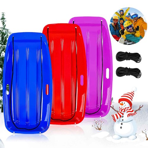 Snow Sled,Classical Plastics Snow Sled for Kid and Adult with Handles and Ropes 1-2 Rider for Winter Skiing Snowboard Outdoor Sledding Gift 35"(Red+Blue+Purple)