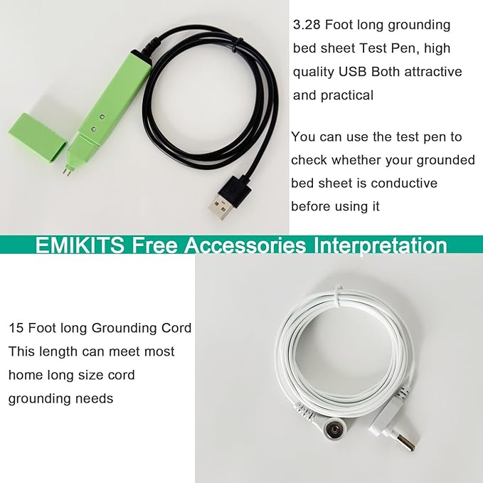 EMIKITS Grounding Sheets 27"x105" Fits All Mattress Sizes, Upgraded 10% Conductive Silver Fiber, 90% Organic Cotton for Improved Sleep, Square Grid White Grounded Half Flat Sheet