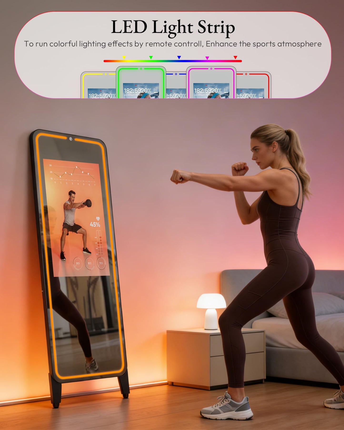 HARZHI Smart Fitness Mirror with 32'' HD Touchscreen, 65'' Full-Length Mirror, Android OS, Voice Control, for Home Gym, Yoga, Dance and Training