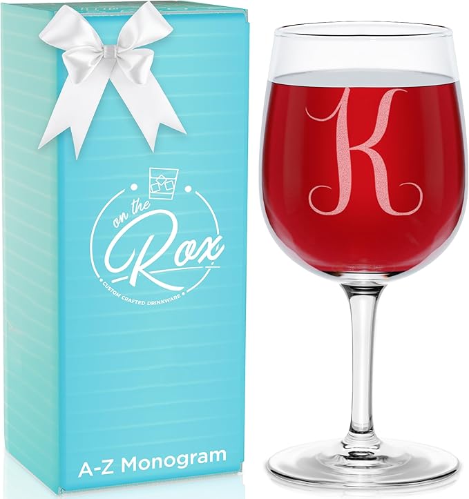 Monogrammed A-Z Wine Gifts for Women - 12.75 oz Engraved Personalized Wine Glass- Funny Wine Lover Monogram Gifts for Wome...